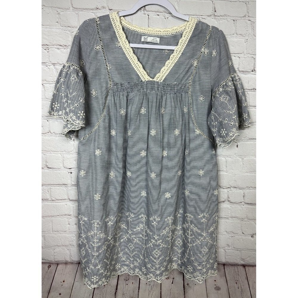 ZARA TRF COLLECTION Tunic overall shirt short dress eyelet cutouts lace, sz S
